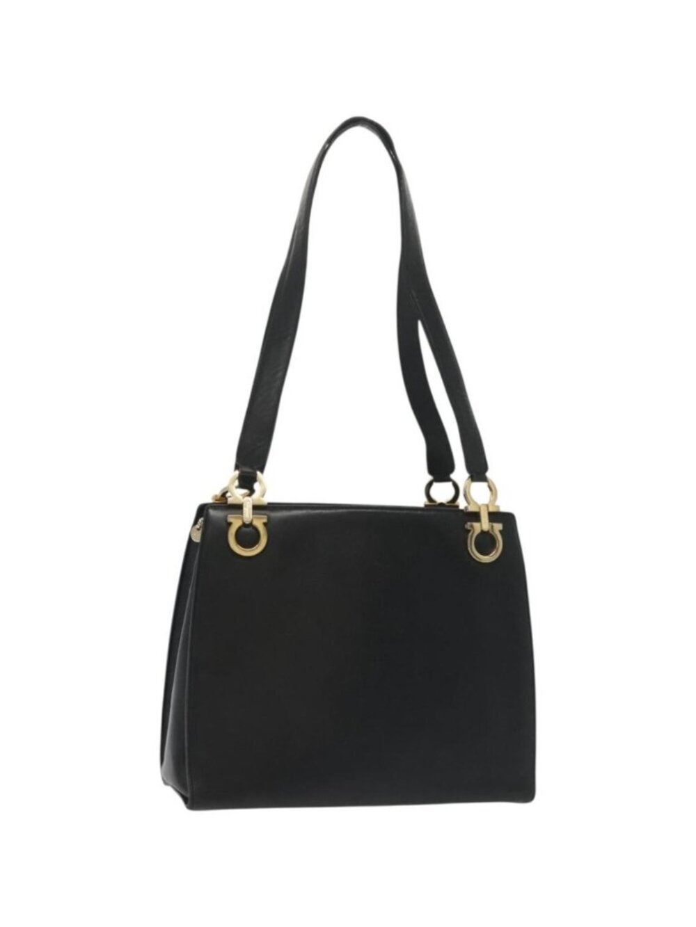 Salvatore Ferragamo Gancini Shoulder Bag Leather Black Gold
